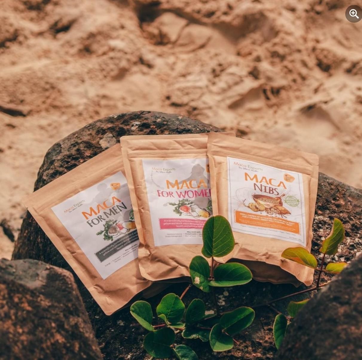 Three Bags Of Maca Nuts Are Sitting On A Rock — The Real Grocer In Golden Beach, QLD