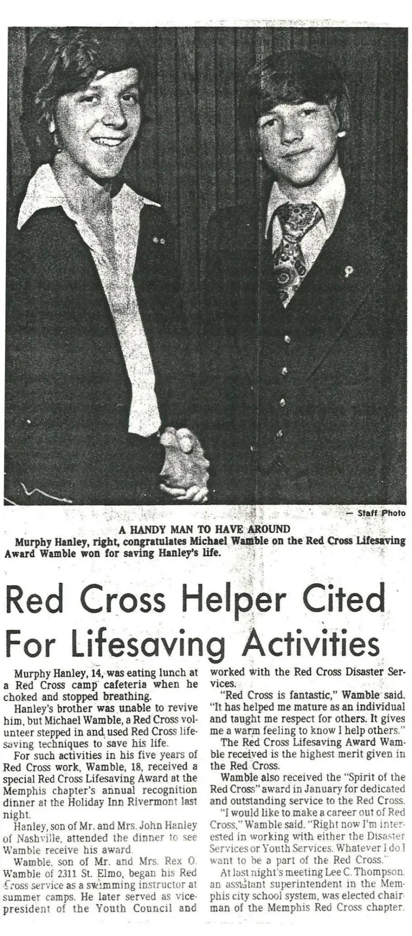 Red Cross Helper Cited For Lifesaving Activities Newspaper Article | Right Choice Garage