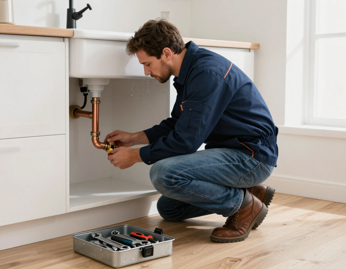 plomero reparando una fuga de agua