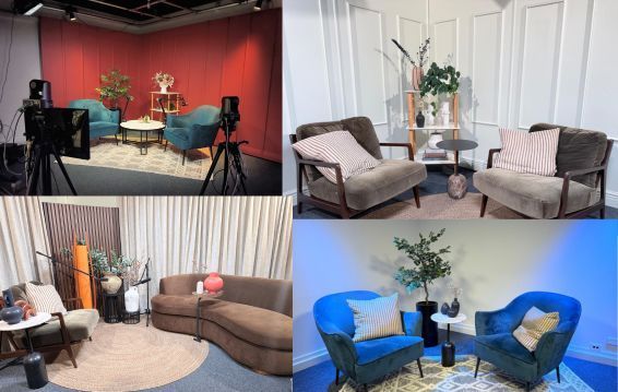 Camera in podcast studio