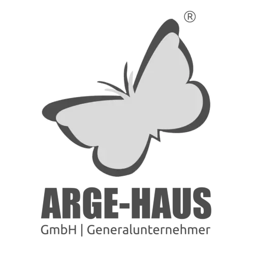 A black and white logo for arge-haus gmbh