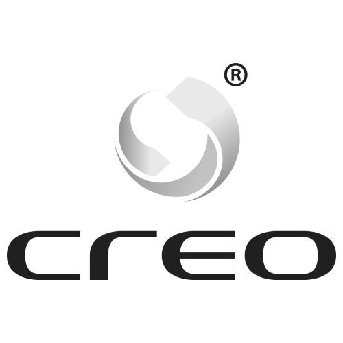 A black and white logo for a company called creo