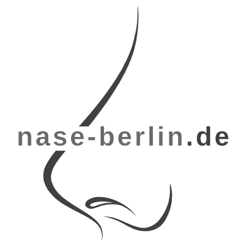 A black and white drawing of a nose with the words nose-berlin.de below it.
