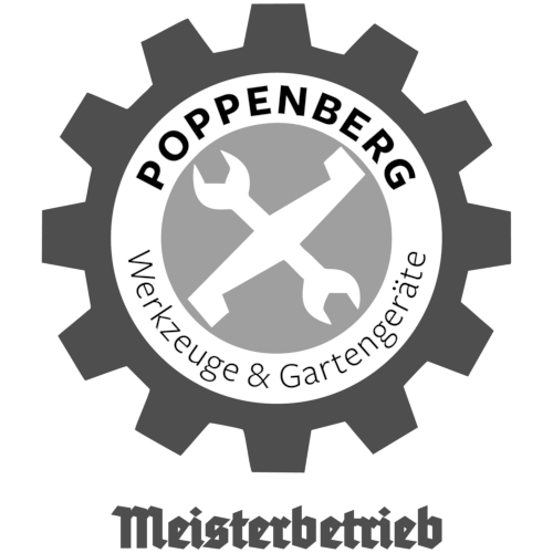 A black and white logo for poppenberg werkzeuge & gartengeräte