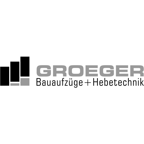 A black and white logo for groeger bauaufzüge + hebetechnik.