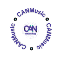 The logo for can music is in a circle on a white background.