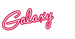 The word galaxy is written in red on a white background.