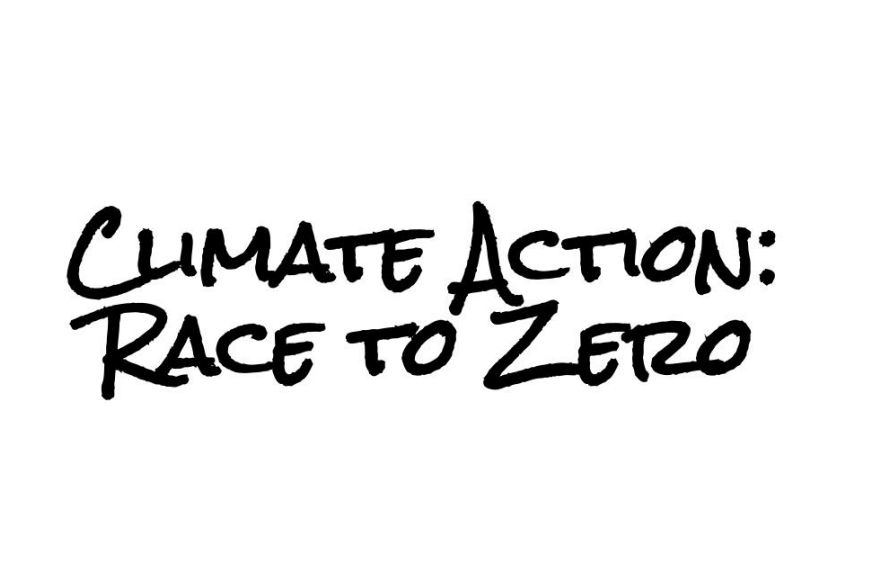 Climate action : race to zero is written in black on a white background.