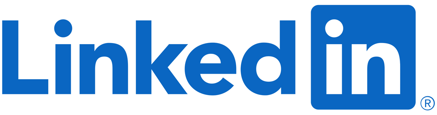 A blue linkedin logo on a white background