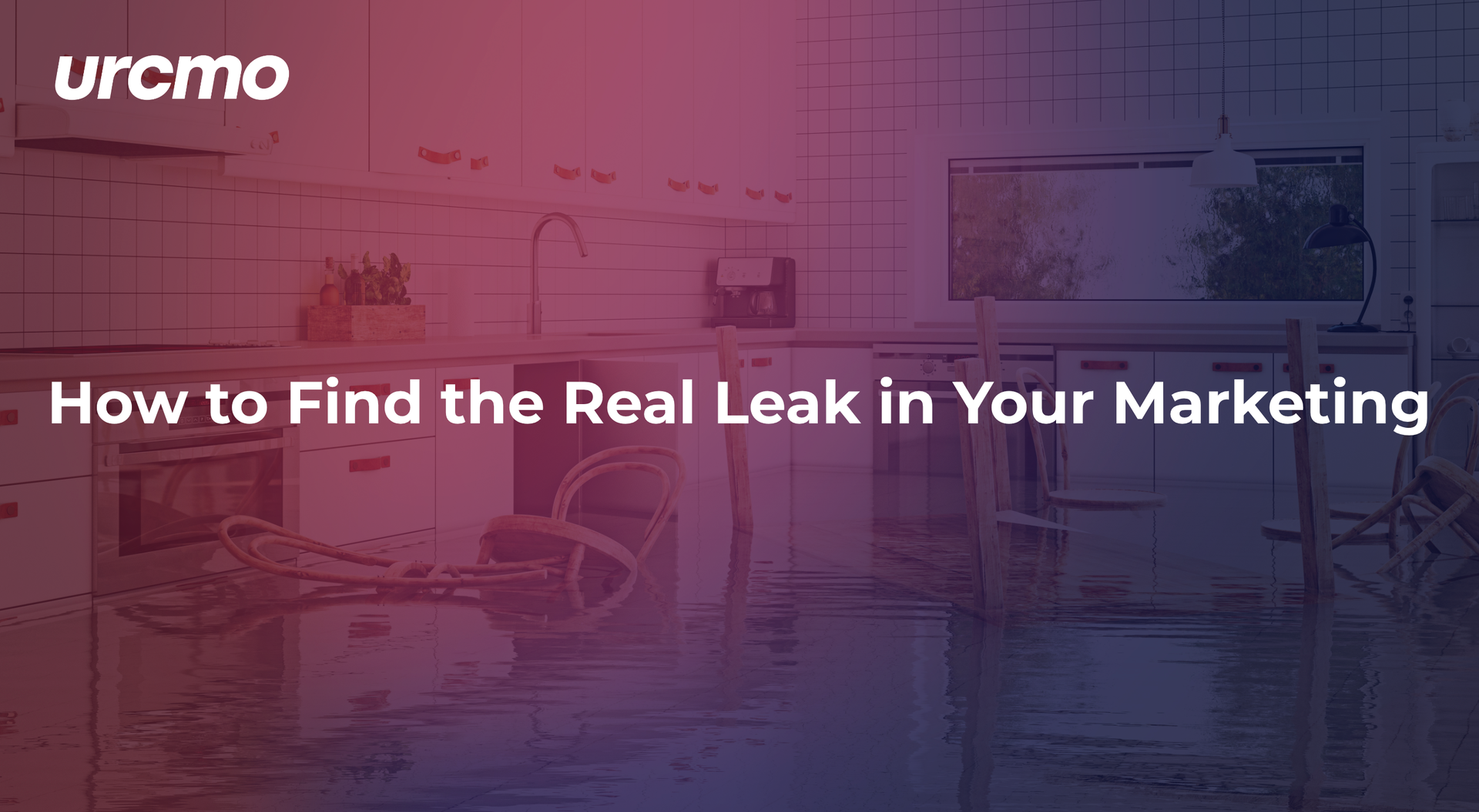 Website hero banner with office background and headline “How to Find the Real Leak In Your Marketing”