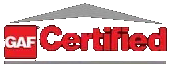 A logo for a company called gaf certified on a white background.