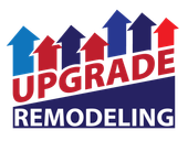 A logo for upgrade remodeling with arrows pointing up