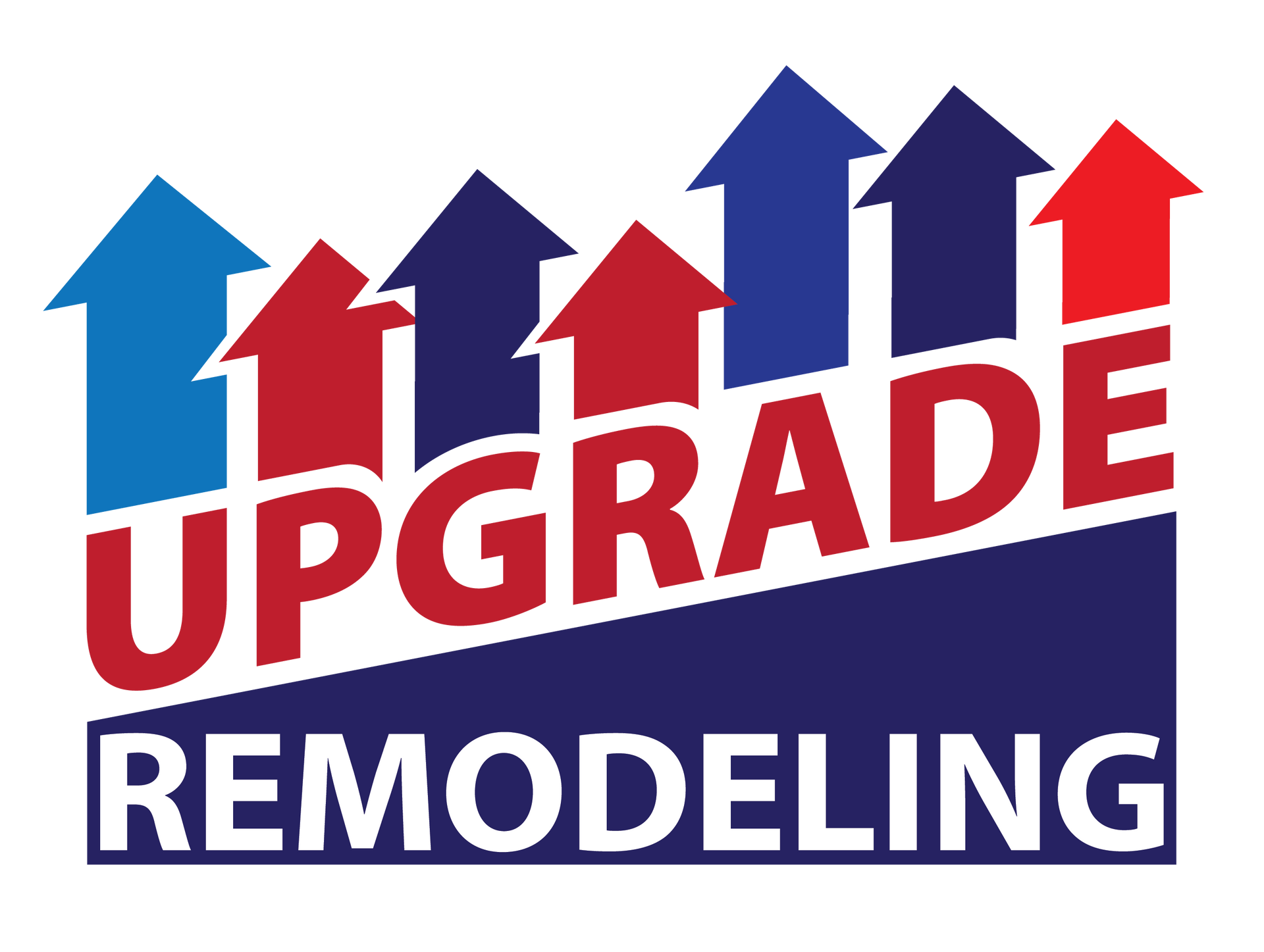 A logo for upgrade remodeling with arrows pointing up