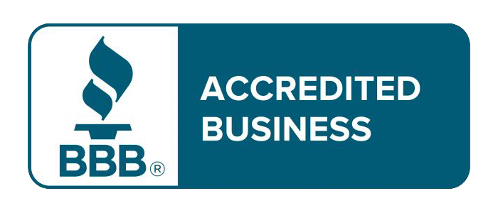 A blue button that says accredited business on it