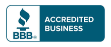 A blue button that says accredited business on it