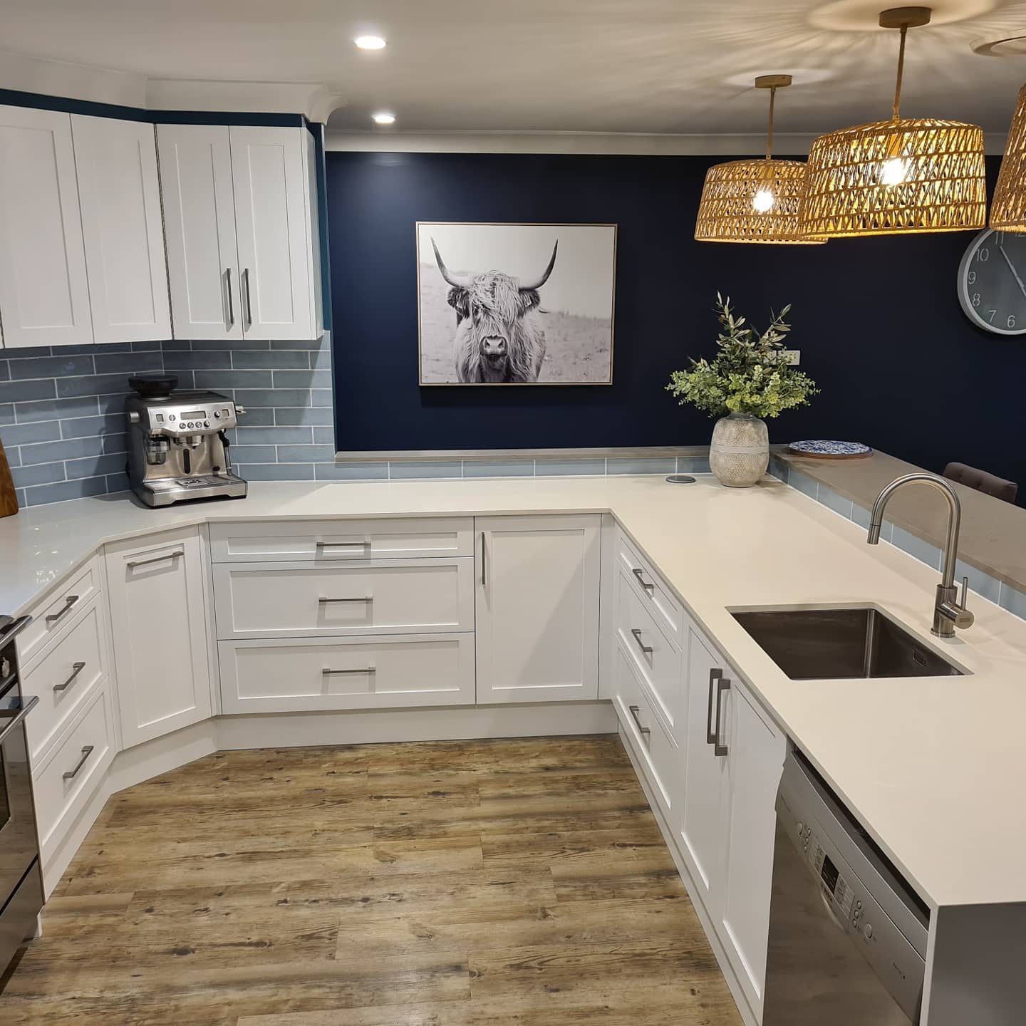 White & Blue Themed Modern Kitchen —  Bathroom Renovation in Medowie, NSW