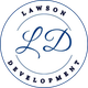 The logo for lawson development is a blue circle with the letters l and d inside of it.