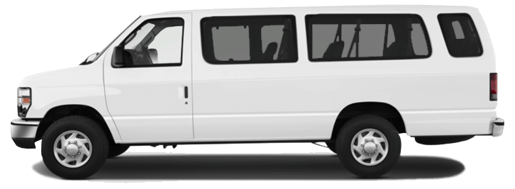 Side View of White Chevy Express Passenger Van