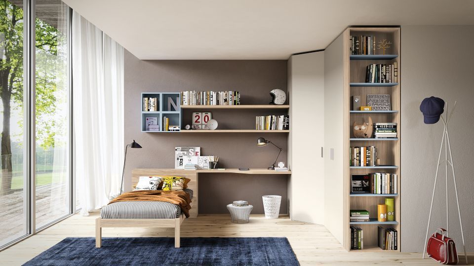 cameretta con libreria verticale