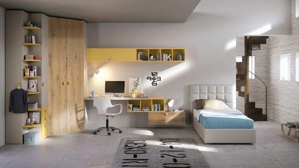 cameretta con elementi gialli e bianchi