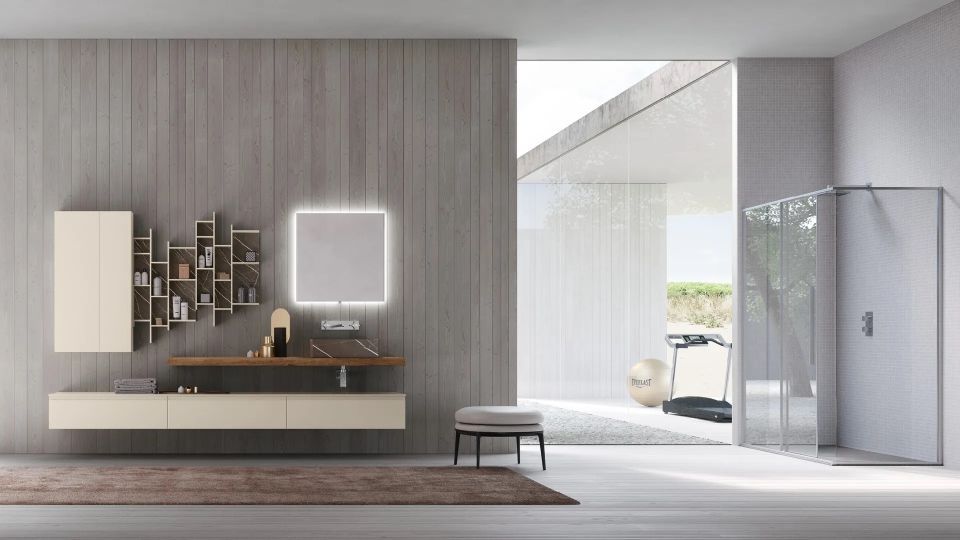 bagno sofisticato con specchio retroilluminato