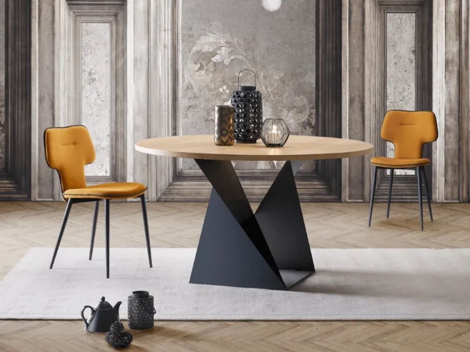 tavolo tondo con supporto grigio antracite