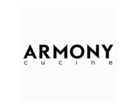 Il logo di armony cucine è in bianco e nero su sfondo bianco.