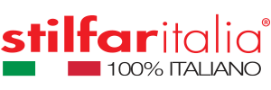 Un logo rosso e bianco per stilfaritalia 100% italiano