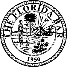 Seal of The Florida Bar, featuring a fisherman, palm tree, sailboat, and the year 1950.