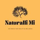 Logo for Naturalli Mi featuring a black tree graphic over text on an orange background. "Sea Moss for Health & Wellness".