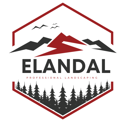 Logo: red and black mountains and pine trees inside a hexagonal border, with 