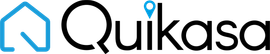Il logo quikasa è un logo blu e nero con una casa sopra.