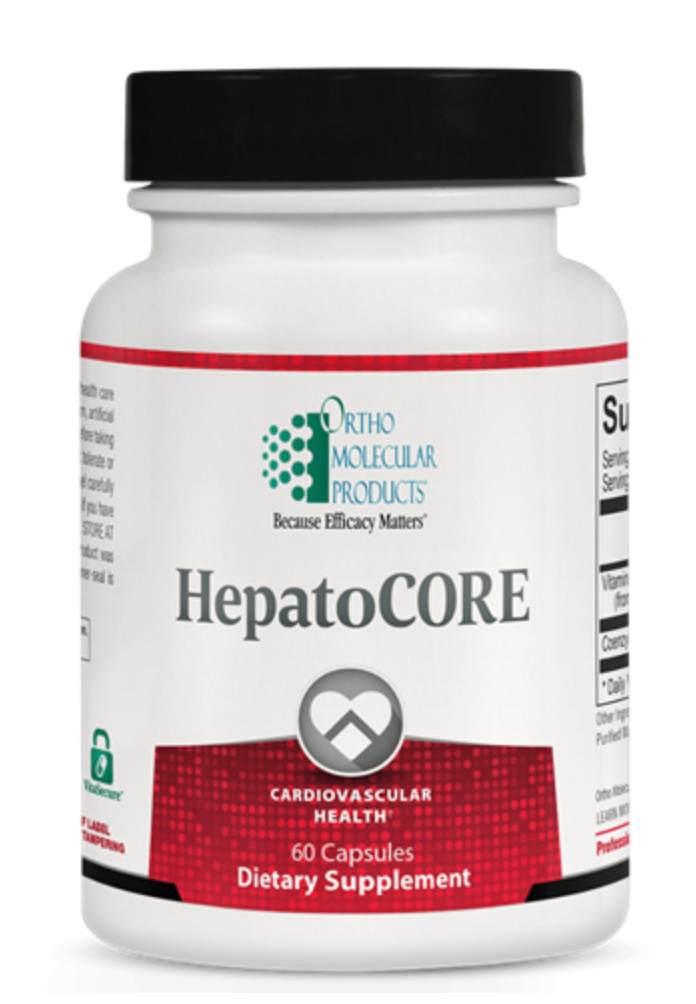 A bottle of hepatocore cardiovascular health 60 capsules dietary supplement