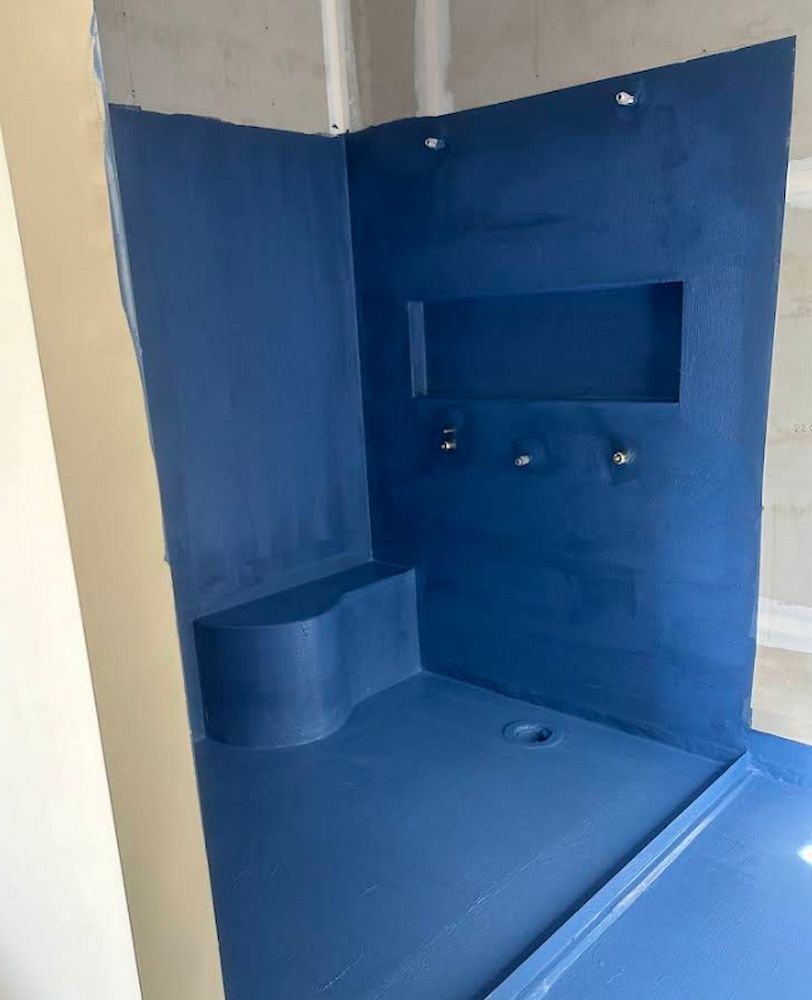 Blue Waterproofed Shower Stall — Consider it Sealed Waterproofing in Crangan Bay, NSW