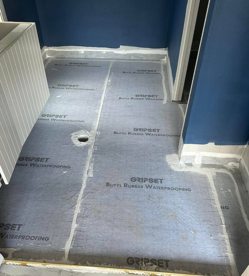 Bathroom Floor With Waterproof Membrane Installed — Consider it Sealed Waterproofing in Crangan Bay, NSW