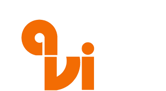 Orange and white stylized logo reading “avi” on a white background