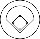 Abstract black outline of concentric circles with a tilted square inside, featuring small corner markers.