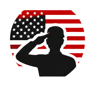Silhouette of a saluting person over a U.S. flag circle
