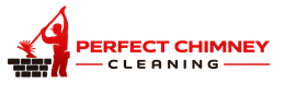 Red chimney sweep logo with worker and broom above the words “PERFECT CHIMNEY”