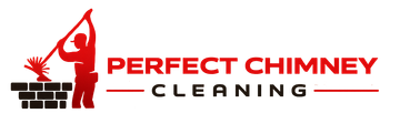 Red chimney sweep logo with worker and broom above the words “PERFECT CHIMNEY”