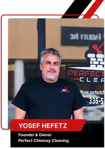 Portrait of Yosef Hefetz, founder and owner of Perfect Cleaning, standing in front of company signage