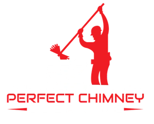 Red logo of chimney sweep holding a long brush above the words &ldquo;PERFECT CHIMNEY&rdquo;
