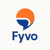 Logo for Fyvo: Orange and blue abstract speech bubble shape over a blue wordmark, "Fyvo."