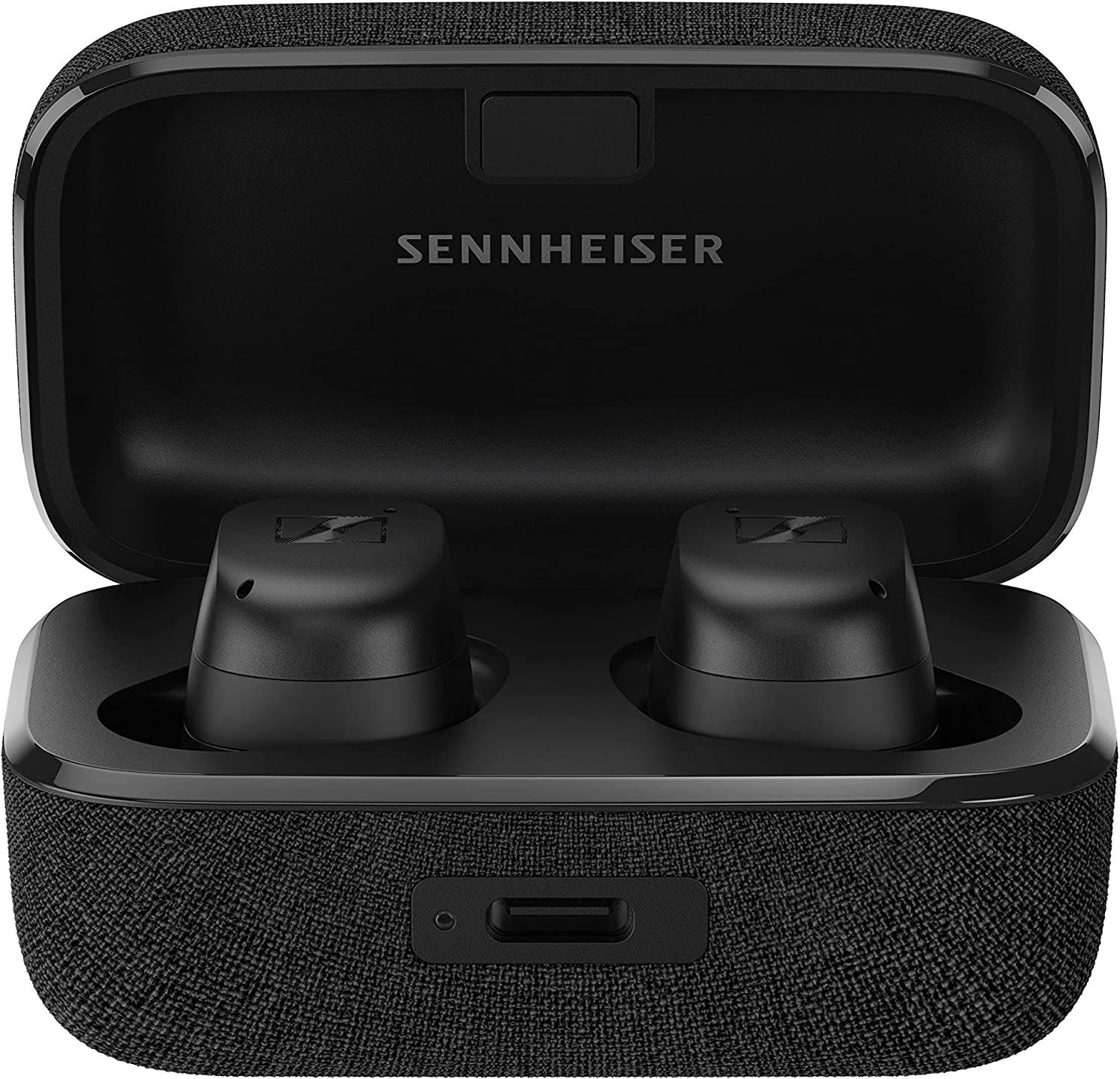 זוג אוזניות אלחוטיות של Sennheiser במארז.