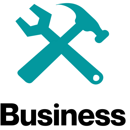 A hammer and wrench crossed over the word business