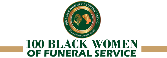 Logo for 100 Black Women of Funeral Service featuring a circular emblem with silhouettes above text.
