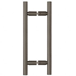 Gray door pull handle with cylindrical bars and connectors.