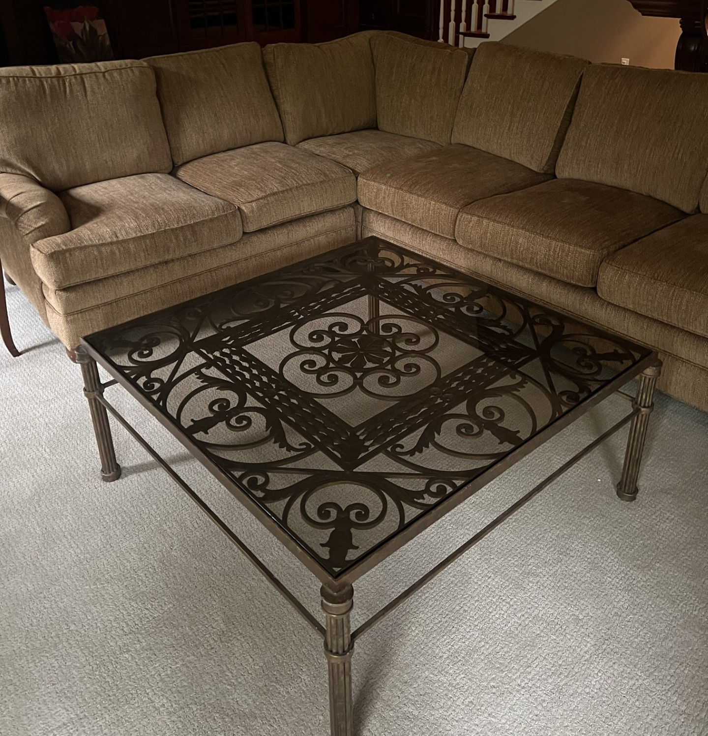 Custom bronze glass tabletop.