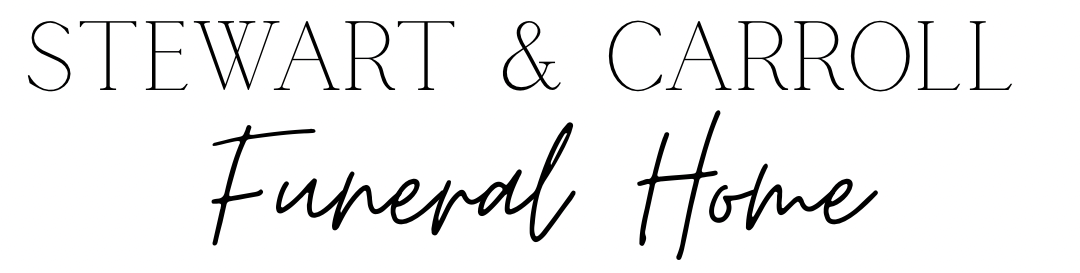 Logo for Stewart & Carroll Funeral Home with modern sans-serif and script text.