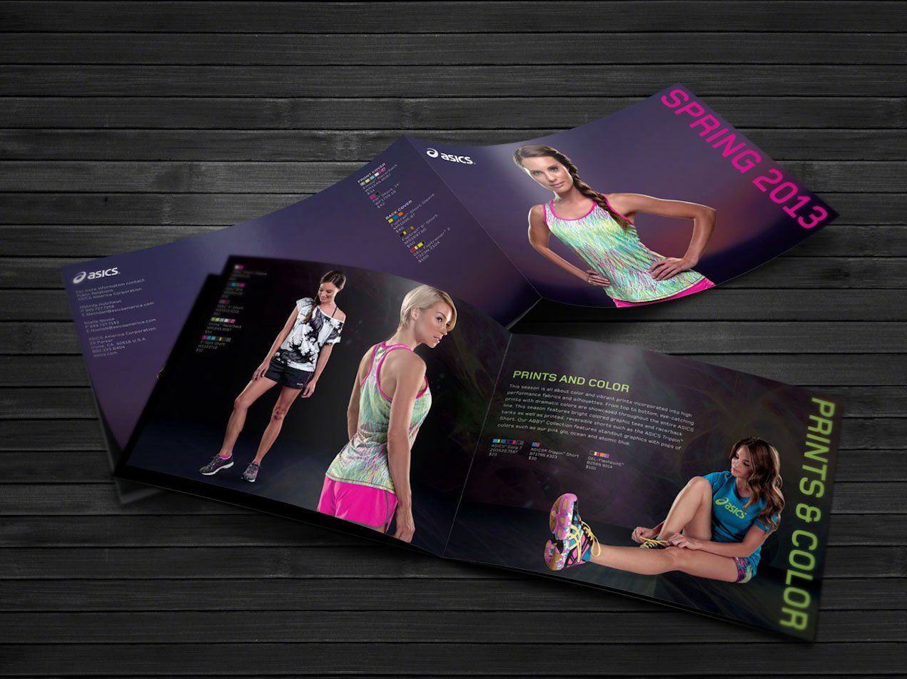 ASICS Spring Lookbook Cover with athletic females in bright colored ASICS apparel and shoes.